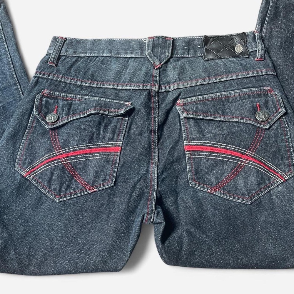 y2k Knockout Jeans, Dark Wash w/ Red Embroidered Details Straight Fit 34x32